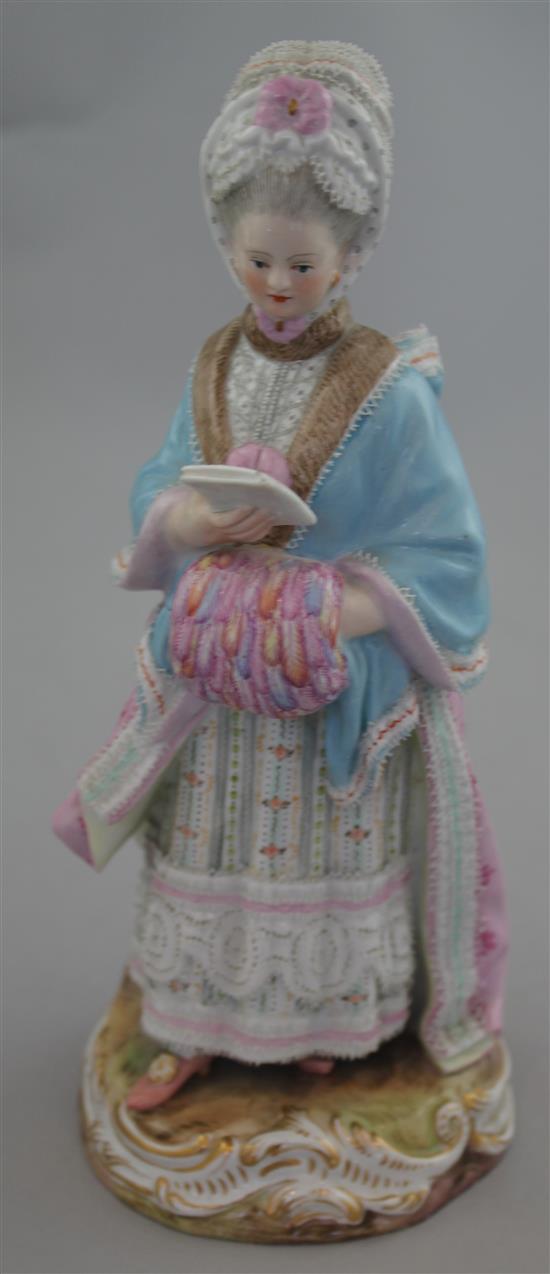 A Meissen figure of a lady, late 19th century, 20.5cm